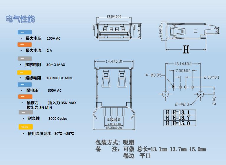  USB AF180度插板弯脚 